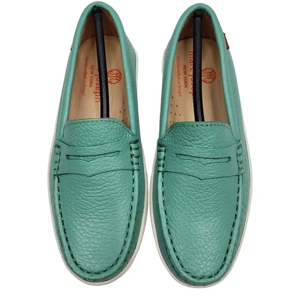 Marc Joseph | NIB Union St Turquoise Grainy Leather Preppy Chic Loafers Girl 12