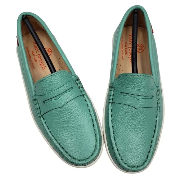 Marc Joseph | NIB Union St Turquoise Grainy Leather Preppy Chic Loafers Girl 12