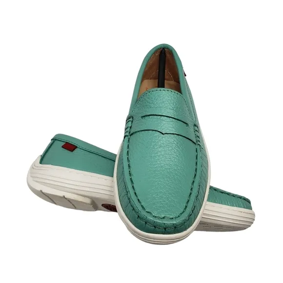 Marc Joseph | NIB Union St Turquoise Grainy Leather Preppy Chic Loafers Girl 12