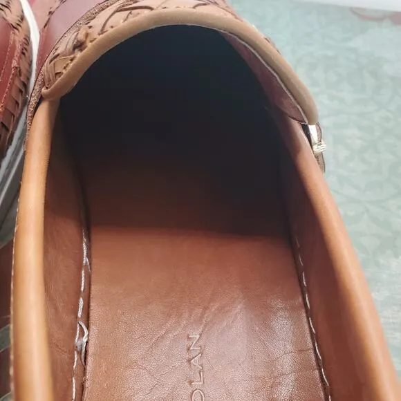 Marc Nolan Kyler Cognac Woven Leather Belgian Loafers Size 13 Shoes Dble Buckle