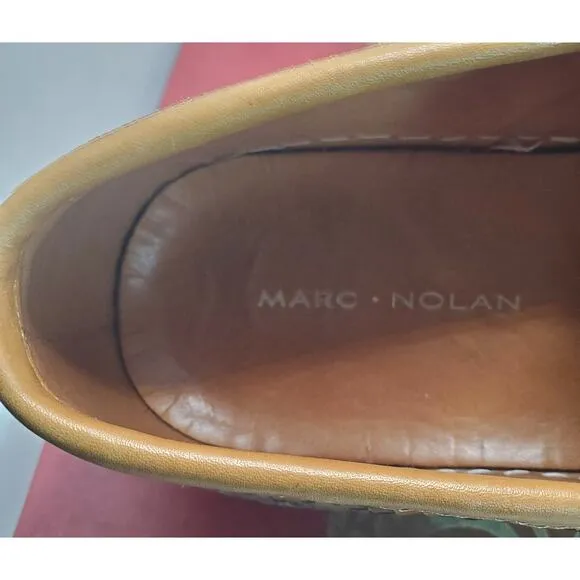 Marc Nolan Kyler Cognac Woven Leather Belgian Loafers Size 13 Shoes Dble Buckle
