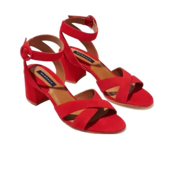 Margaux City Sandals Red with Block Heel and Crisscross Straps New 39 W
