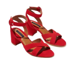 Margaux City Sandals Red with Block Heel and Crisscross Straps New 39 W