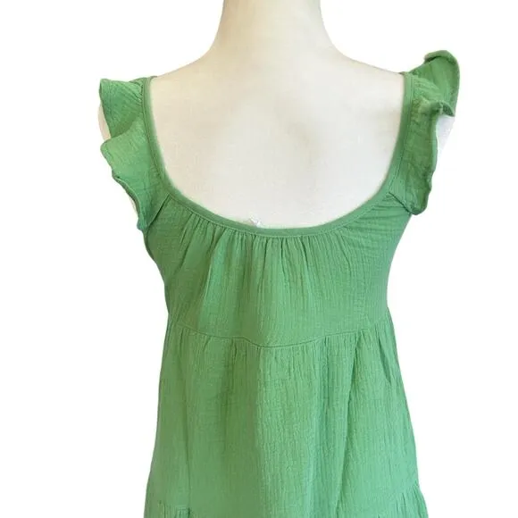 Marine Layer Jude Flutter Sleeve Dress Women XS Green Gauze Midi 100% Cotton NWT