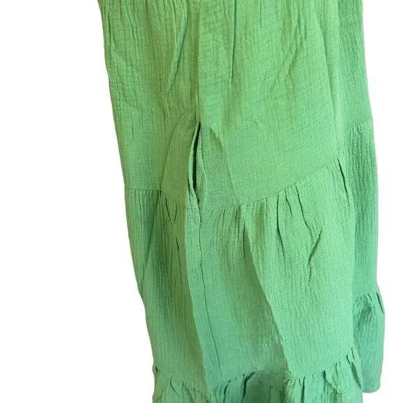 Marine Layer Jude Flutter Sleeve Dress Women XS Green Gauze Midi 100% Cotton NWT