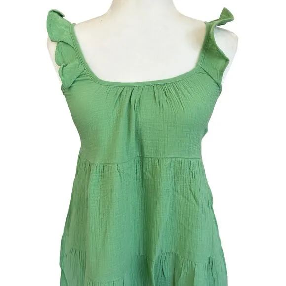 Marine Layer Jude Flutter Sleeve Dress Women XS Green Gauze Midi 100% Cotton NWT