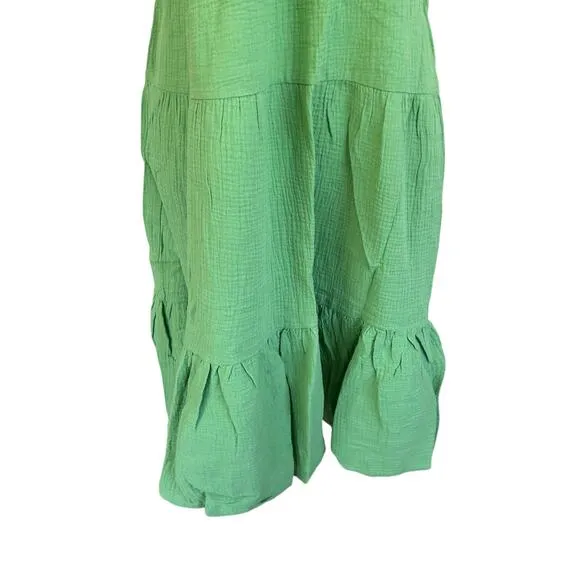 Marine Layer Jude Flutter Sleeve Dress Women XS Green Gauze Midi 100% Cotton NWT