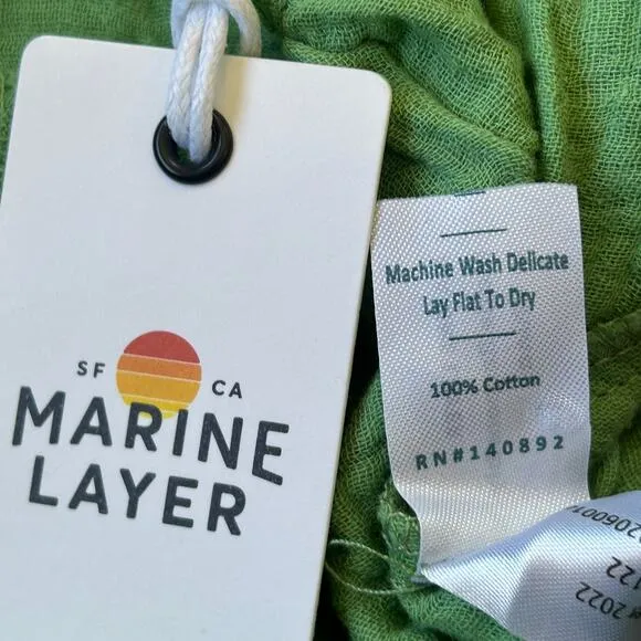 Marine Layer Jude Flutter Sleeve Dress Women XS Green Gauze Midi 100% Cotton NWT