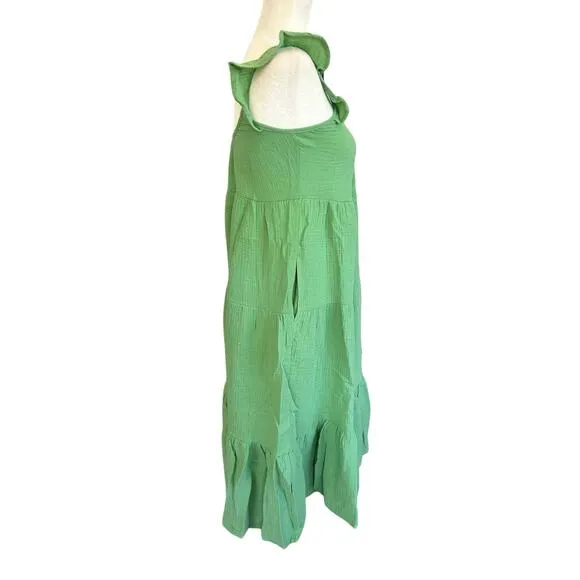 Marine Layer Jude Flutter Sleeve Dress Women XS Green Gauze Midi 100% Cotton NWT