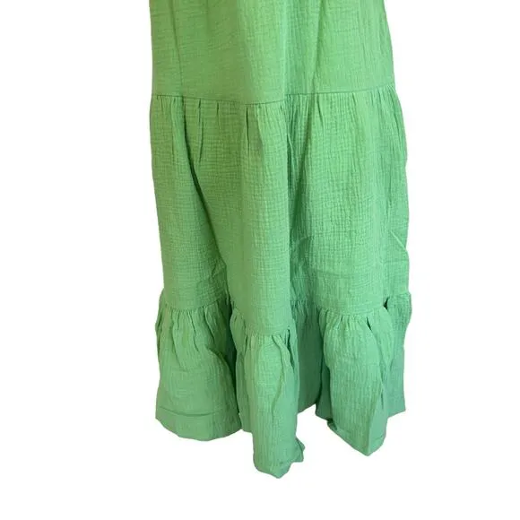 Marine Layer Jude Flutter Sleeve Dress Women XS Green Gauze Midi 100% Cotton NWT