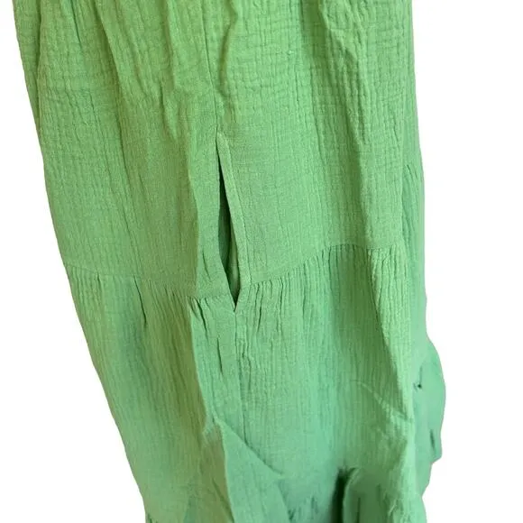 Marine Layer Jude Flutter Sleeve Dress Women XS Green Gauze Midi 100% Cotton NWT