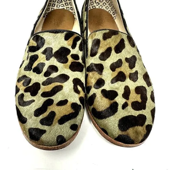 Matt Bernson Brown Leather Animal Cheetah Print Slip On Loafers Size 7