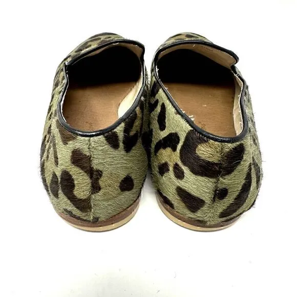 Matt Bernson Brown Leather Animal Cheetah Print Slip On Loafers Size 7