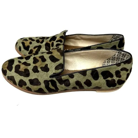 Matt Bernson Brown Leather Animal Cheetah Print Slip On Loafers Size 7