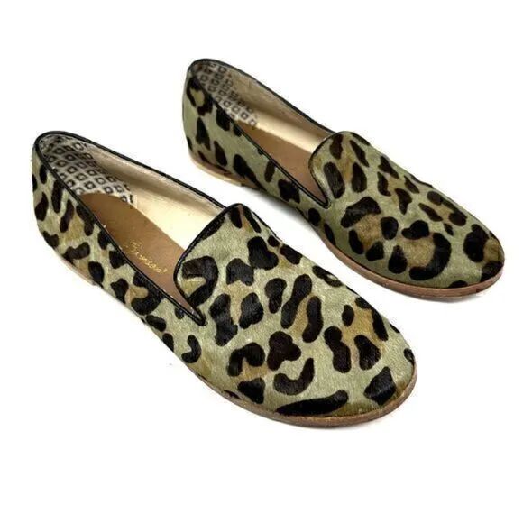 Matt Bernson Brown Leather Animal Cheetah Print Slip On Loafers Size 7