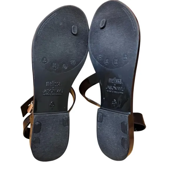 Melissa Jason Wu Black Flip Flips Sandals Rubber Jelly Charlotte Asymmetrical