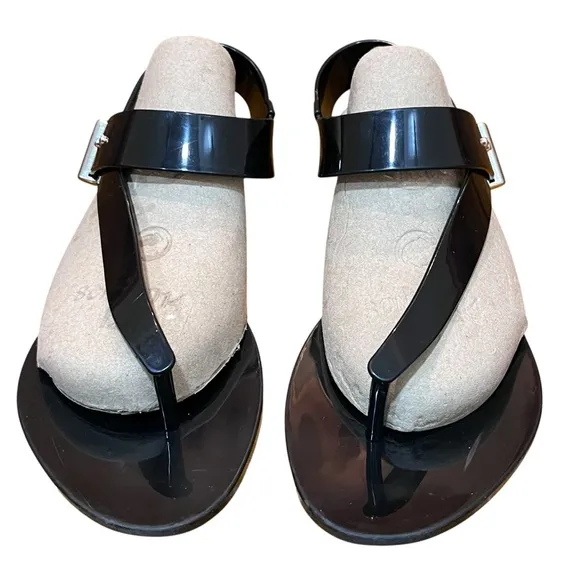 Melissa Jason Wu Black Flip Flips Sandals Rubber Jelly Charlotte Asymmetrical