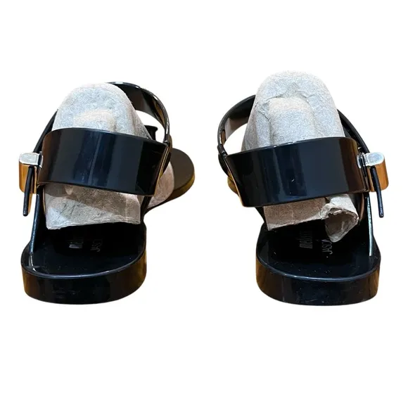 Melissa Jason Wu Black Flip Flips Sandals Rubber Jelly Charlotte Asymmetrical