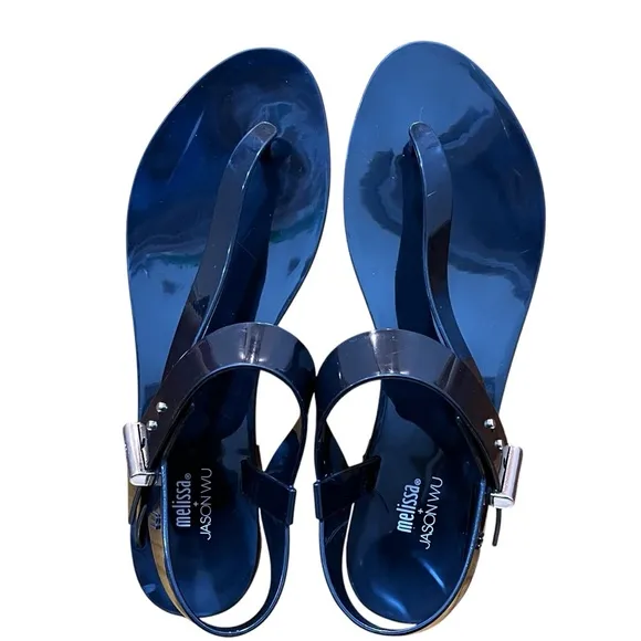 Melissa Jason Wu Black Flip Flips Sandals Rubber Jelly Charlotte Asymmetrical