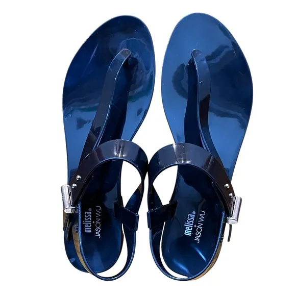 Melissa Jason Wu Black Flip Flips Sandals Rubber Jelly Charlotte Asymmetrical