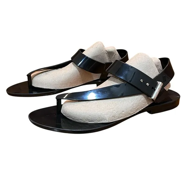Melissa Jason Wu Black Flip Flips Sandals Rubber Jelly Charlotte Asymmetrical