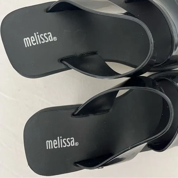 Melissa Summer Wedge Thong Sandals Women 7 High Platform Foam Jelly Black White