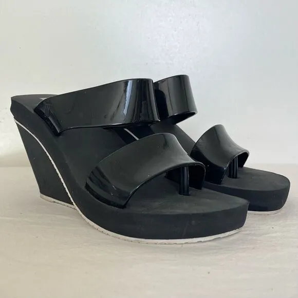Melissa Summer Wedge Thong Sandals Women 7 High Platform Foam Jelly Black White