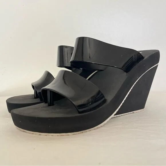 Melissa Summer Wedge Thong Sandals Women 7 High Platform Foam Jelly Black White