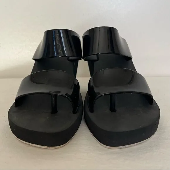 Melissa Summer Wedge Thong Sandals Women 7 High Platform Foam Jelly Black White