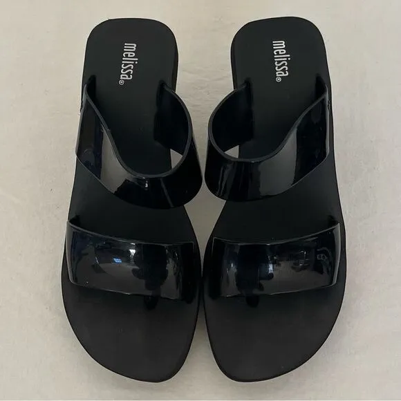 Melissa Summer Wedge Thong Sandals Women 7 High Platform Foam Jelly Black White