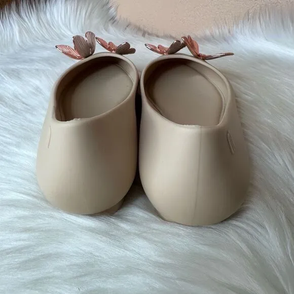 Melissa Women's Doll Rose Gold Butterfly Ballet Flats Nude Size 8