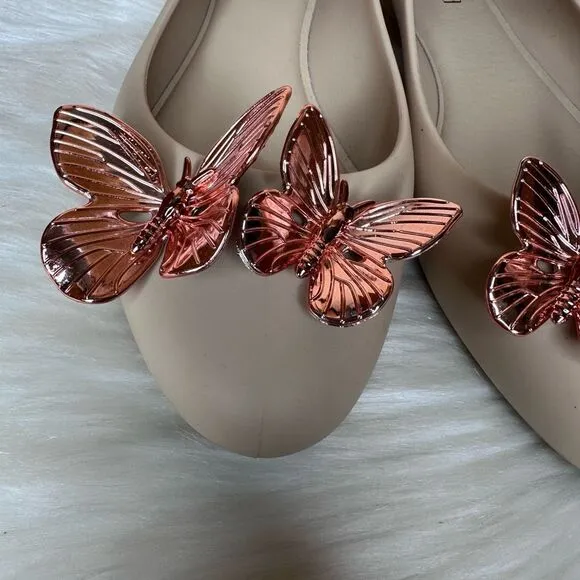 Melissa Women's Doll Rose Gold Butterfly Ballet Flats Nude Size 8