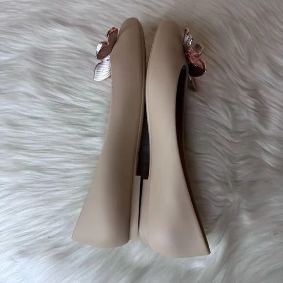 Melissa Women's Doll Rose Gold Butterfly Ballet Flats Nude Size 8