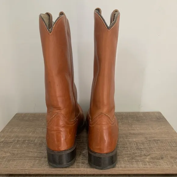 Men’s 10D ACME WELLINGTON Brown Leather Cowboy Boots 9096 Cushioned Insole EXC