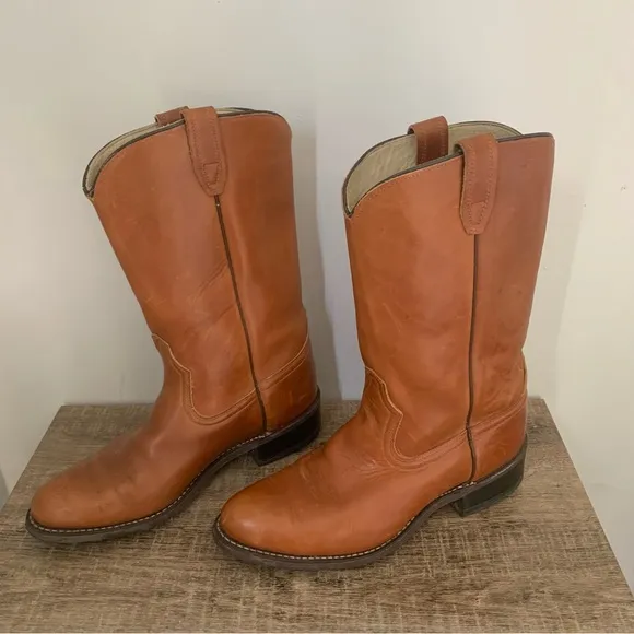 Men’s 10D ACME WELLINGTON Brown Leather Cowboy Boots 9096 Cushioned Insole EXC