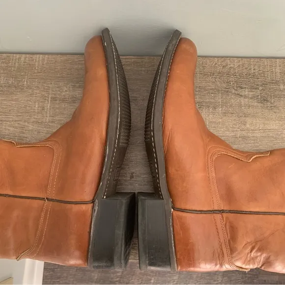 Men’s 10D ACME WELLINGTON Brown Leather Cowboy Boots 9096 Cushioned Insole EXC