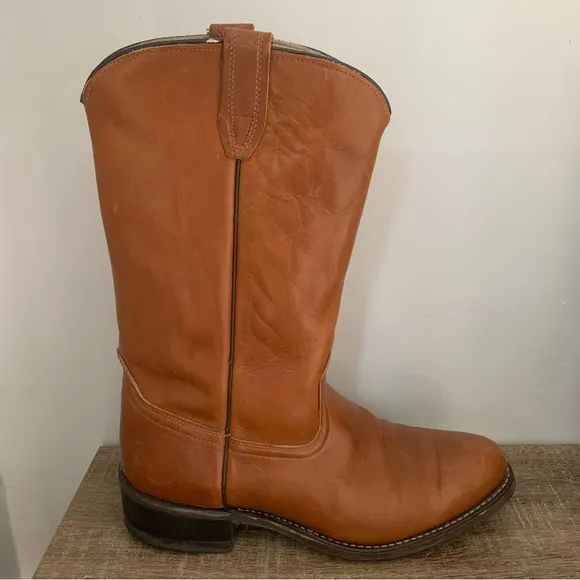 Men’s 10D ACME WELLINGTON Brown Leather Cowboy Boots 9096 Cushioned Insole EXC