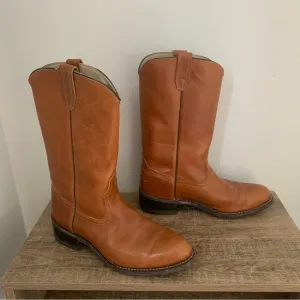 Men’s 10D ACME WELLINGTON Brown Leather Cowboy Boots 9096 Cushioned Insole EXC