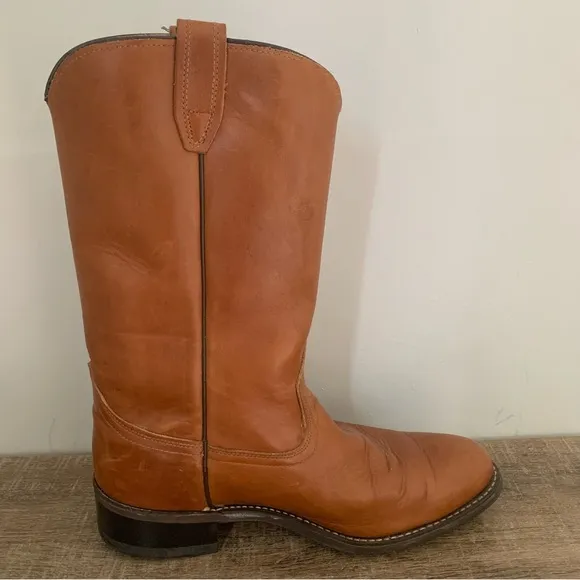 Men’s 10D ACME WELLINGTON Brown Leather Cowboy Boots 9096 Cushioned Insole EXC
