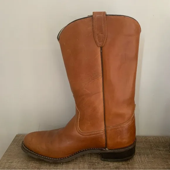 Men’s 10D ACME WELLINGTON Brown Leather Cowboy Boots 9096 Cushioned Insole EXC