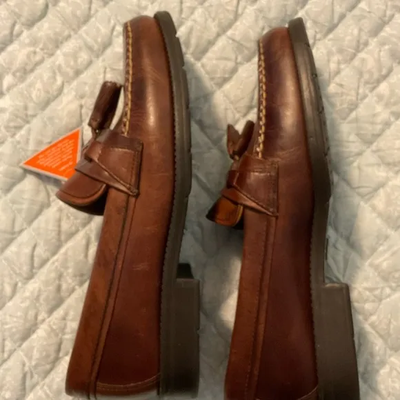 Men’s Bass Flex Tassel Leather Loafers, Brown, Size 9.5 M