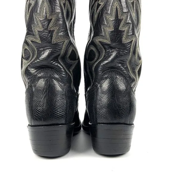 Mens DAN POST Cowboy Boots Sz 8D Black Lizard Leather Pointed Western 218056