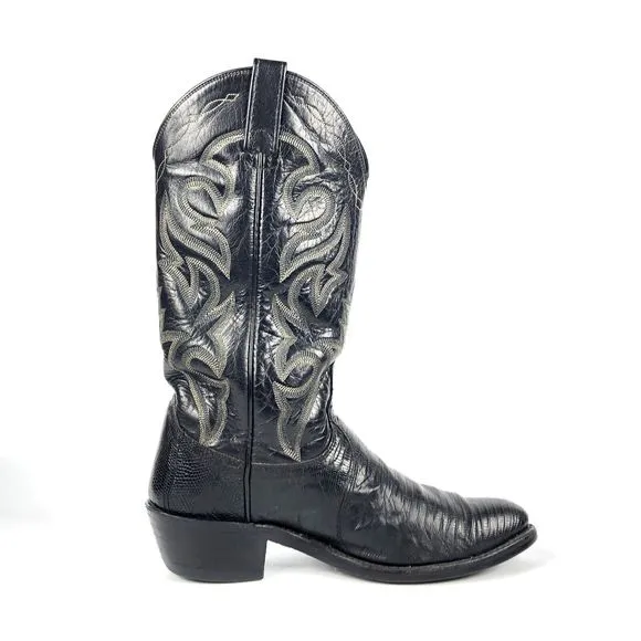 Mens DAN POST Cowboy Boots Sz 8D Black Lizard Leather Pointed Western 218056