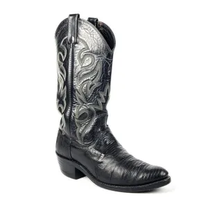 Mens DAN POST Cowboy Boots Sz 8D Black Lizard Leather Pointed Western 218056