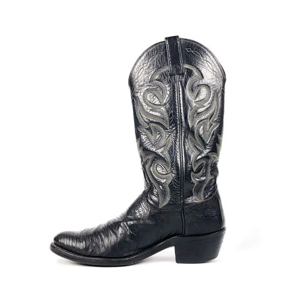 Mens DAN POST Cowboy Boots Sz 8D Black Lizard Leather Pointed Western 218056