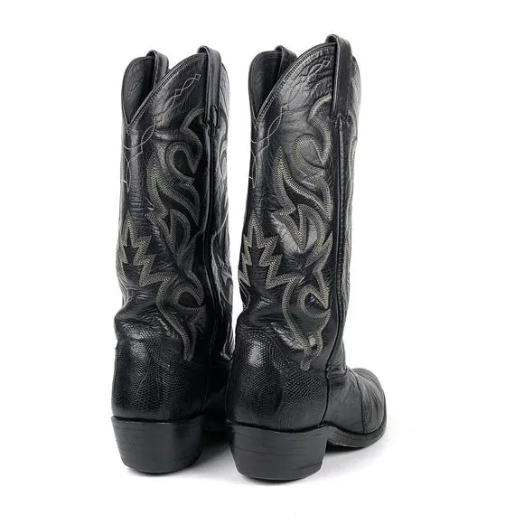 Mens DAN POST Cowboy Boots Sz 8D Black Lizard Leather Pointed Western 218056