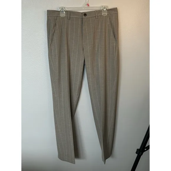 Mens Les Deux Como Reg Twill Pinstripe Suit Pants Tan/Ivory 32 x 31 Classic EUC