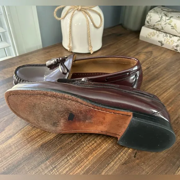 Men's LL Bean Burgundy Leather Oxford Tassel Loafers Size 8.5