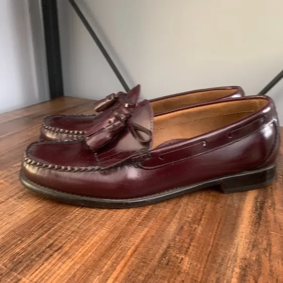 Men's LL Bean Burgundy Leather Oxford Tassel Loafers Size 8.5
