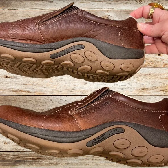 Men's Merrill Adventure Moc Brown Leather Slip-Ons w/ Fleece Lining Outdoorsy 10